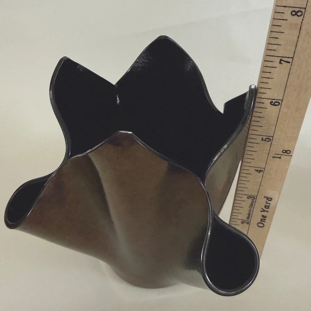 Vintage Iridescent‎ Art Glass Vase Handkerchief Bronze Brown Sculptural
